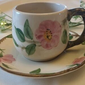 Franciscanware "Desert Rose" Espresso Mug/Saucer Set 2.75 High USA Handpainted
